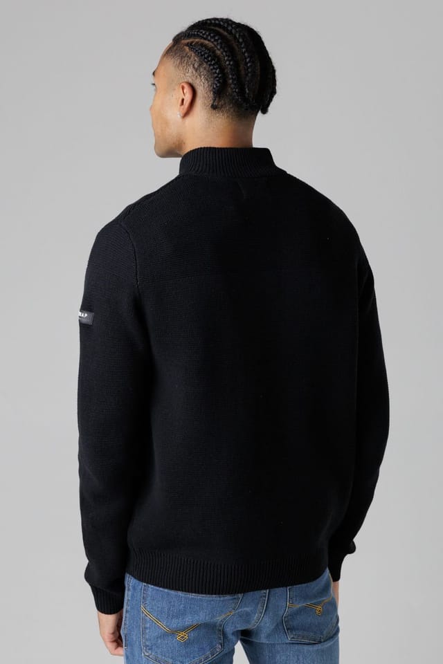 Firetrap Firetrap Men's Cotton Rich Half Zip Funnel Neck Jumper in Black - 2