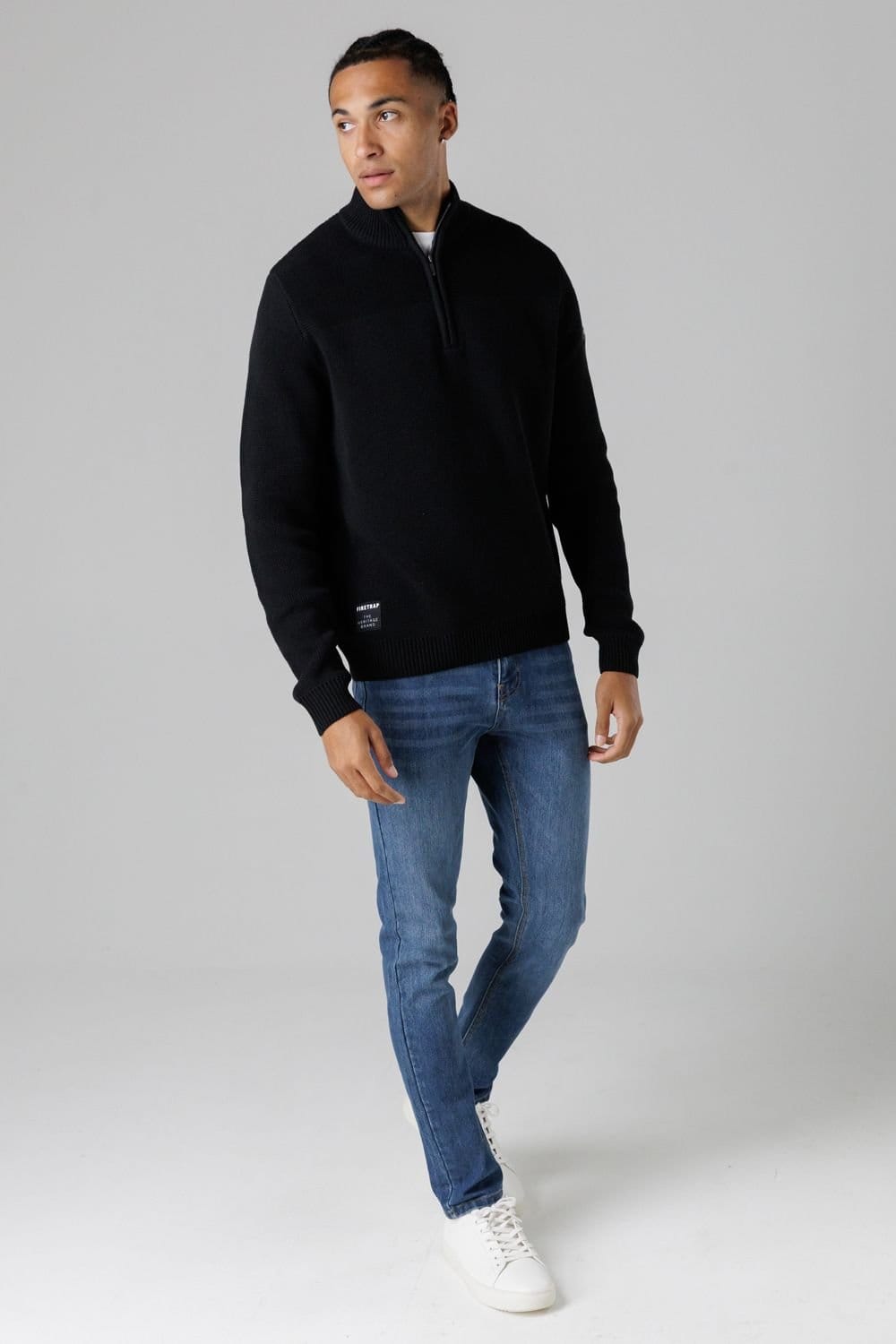 Firetrap Firetrap Men's Cotton Rich Half Zip Funnel Neck Jumper in Black - 4
