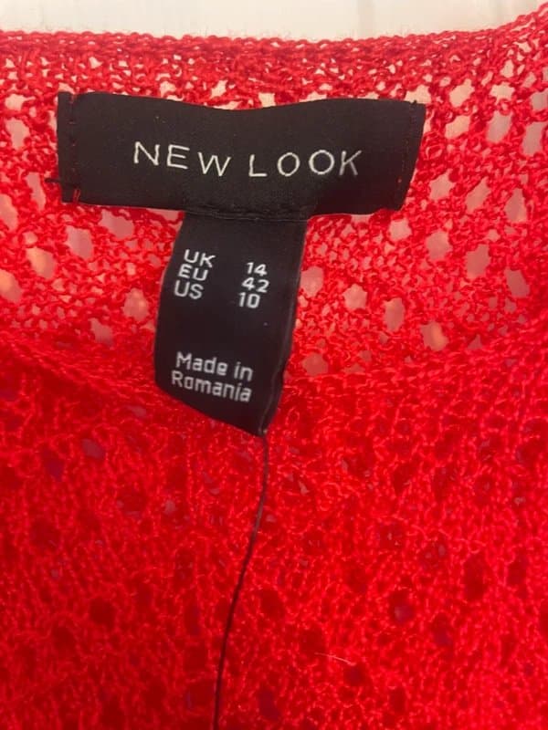 New Look New Red crochet crop beach top size 14