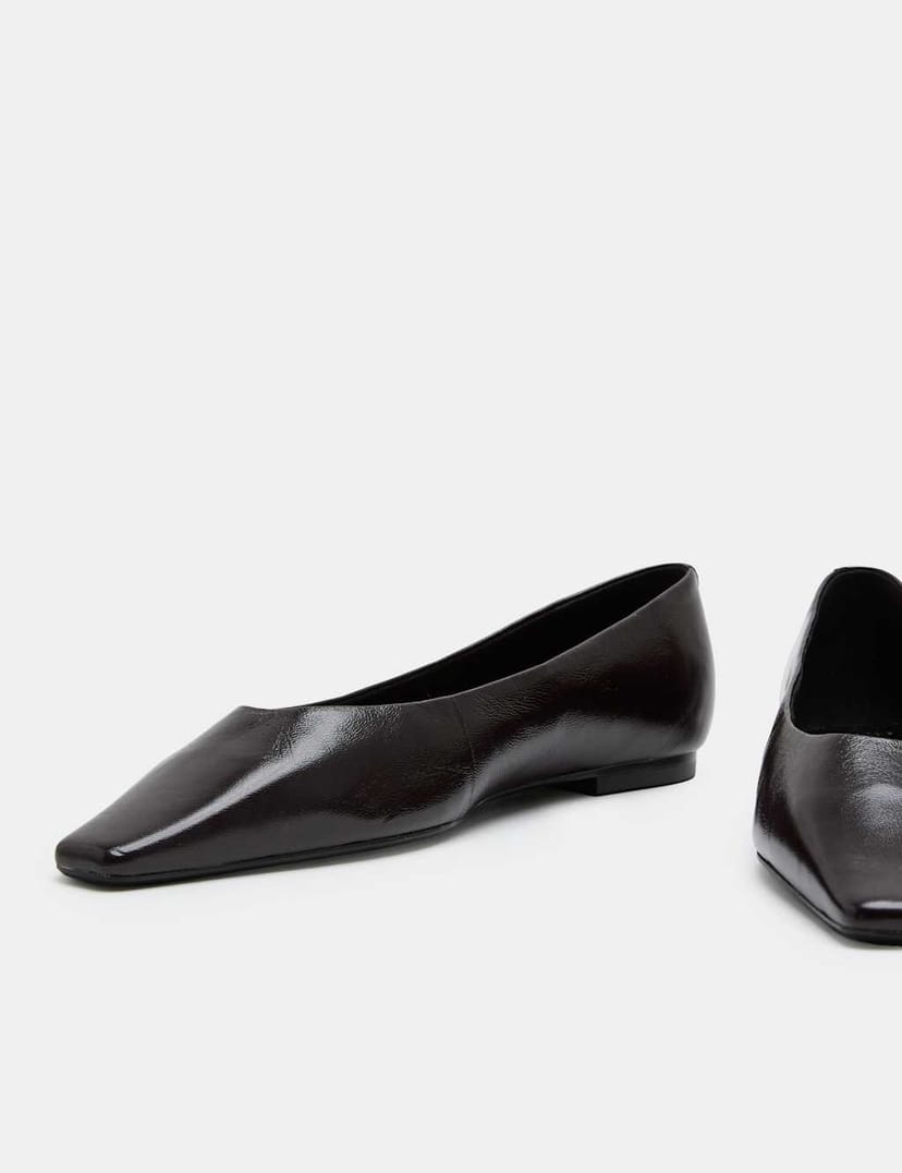 Marks & Spencer M&S Leather Chisel Toe Ballet Pumps Wine - 1