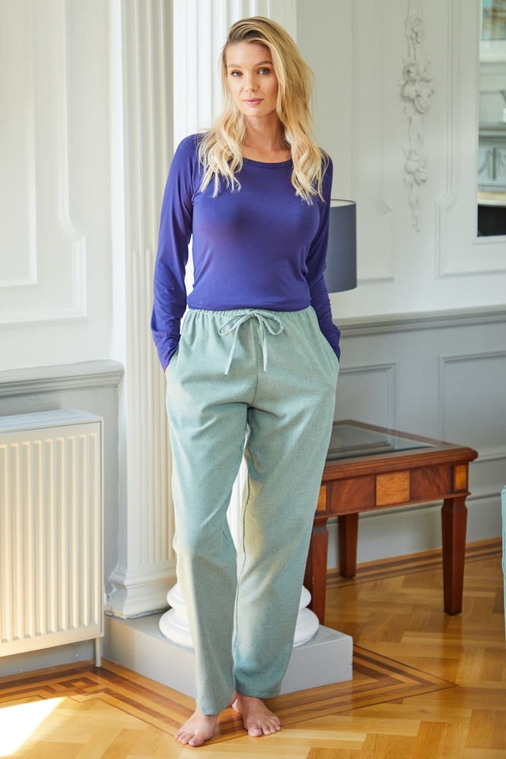 British Boxers British Boxers Women's "Moss" Herringbone Brushed Cotton Pyjama Trousers in Dark Green