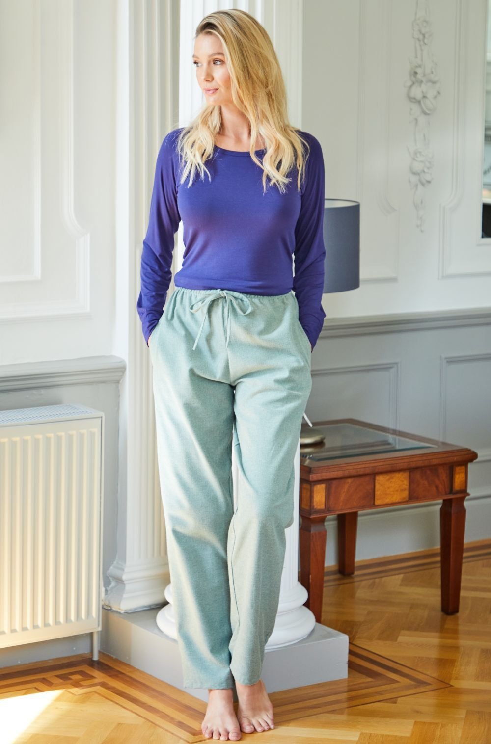 British Boxers British Boxers Women's "Moss" Herringbone Brushed Cotton Pyjama Trousers in Dark Green - 2