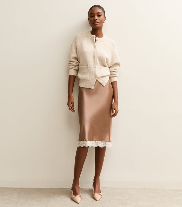 New Look Women's Mink Satin Lace Trim Skirt New Look - 3