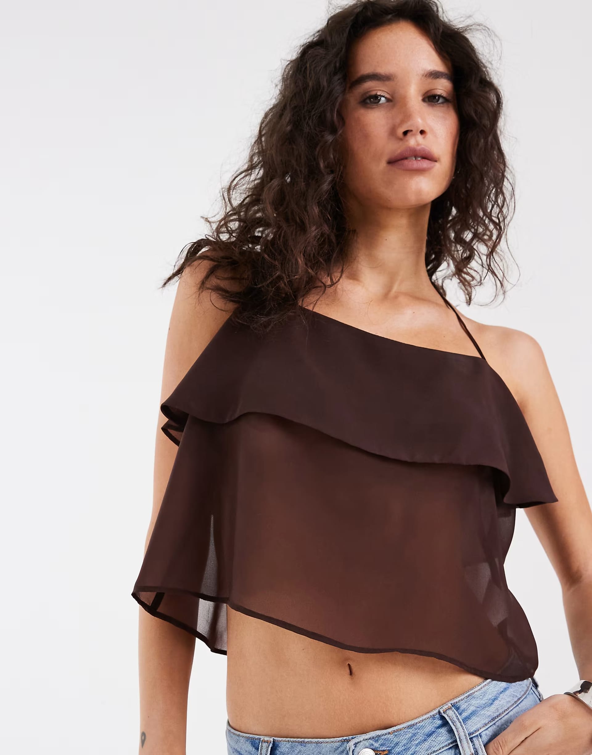 ASOS Double Layer Chocolate Chiffon Halter Top In Co-Ord