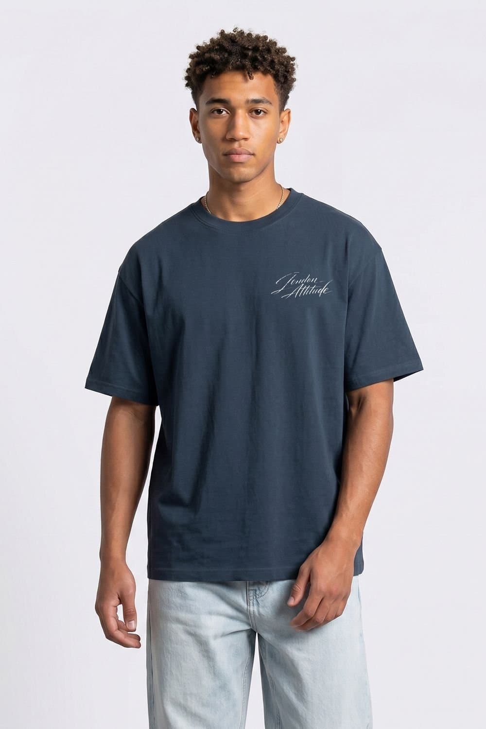 LONDON ATTITUDE LONDON ATTITUDE Men's Japanese Blossom Oversized Heavyweight T-Shirt in Blue