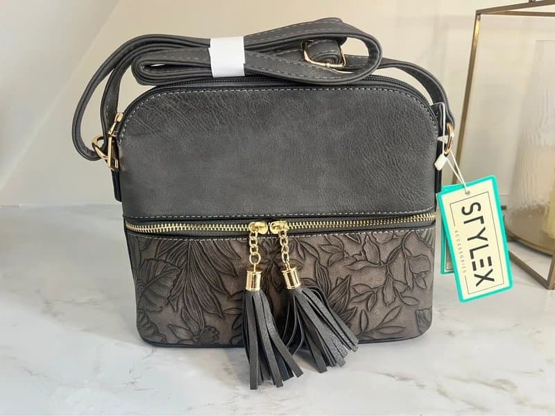 Stylex Stylex Grey Gold Paisley Floral Print Tassel Zip Shoulder Handbag New with Tags