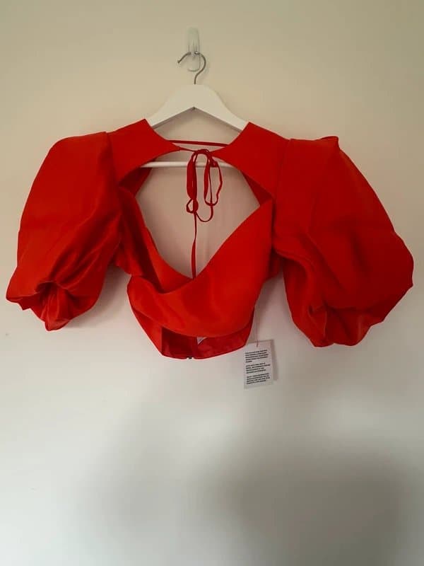 ASOS ASOS Luxe puff sleeve wrap satin top in red