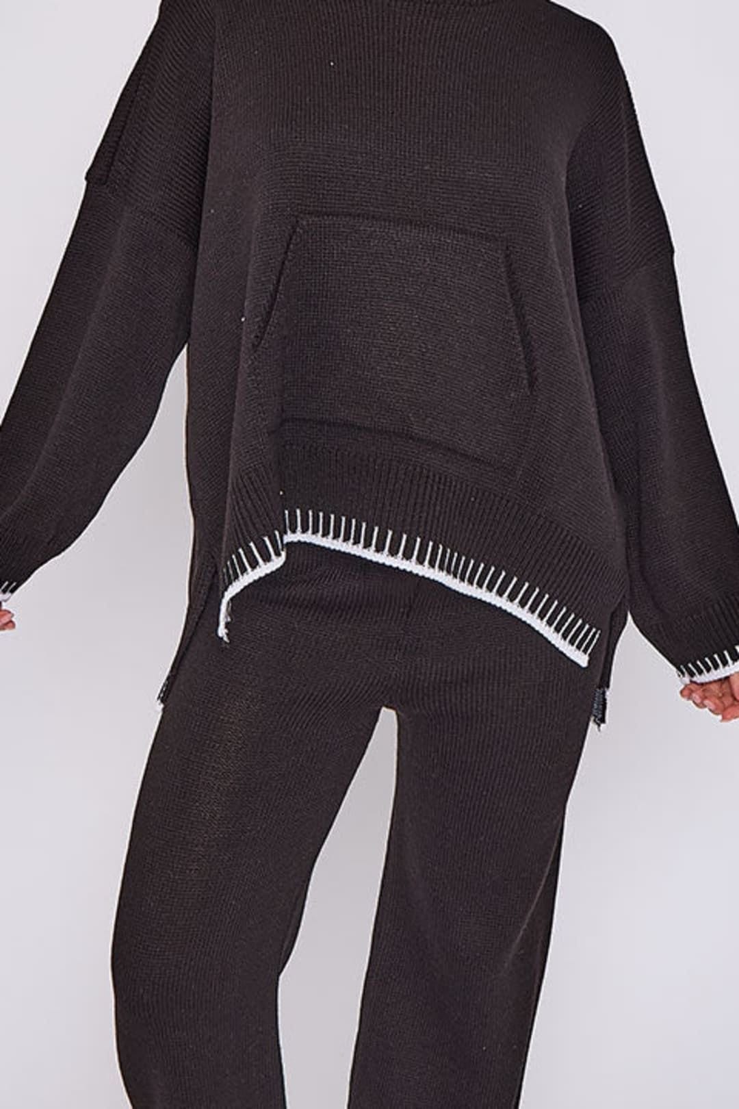 STYLEWISE STYLEWISE Women's Stitch Detail Oversized Knitted Co-ord in Black - 4