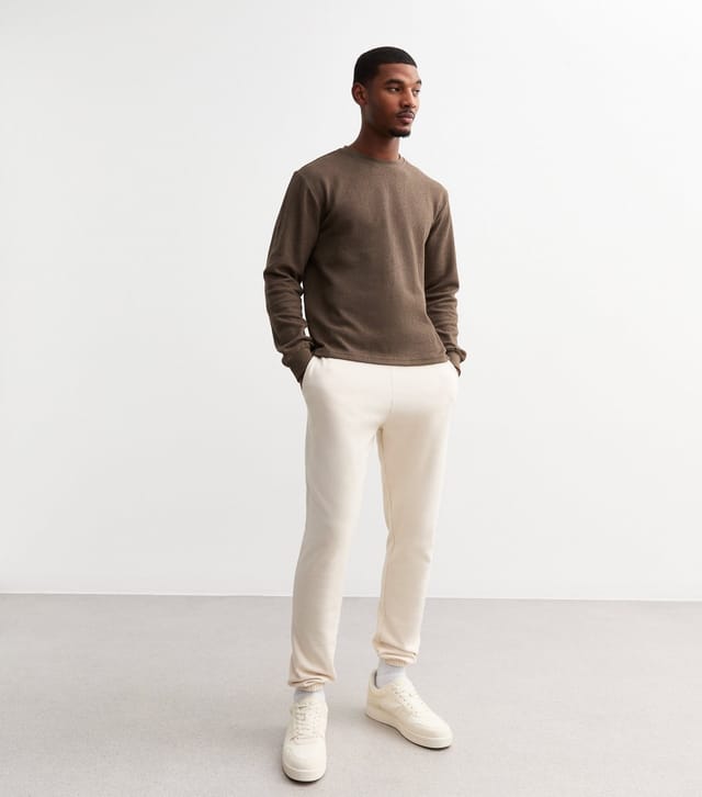 Only and Sons Men's Brown Regular Textured Cotton Blend Long Sleeve T-Shirt Only and Sons New Look - 3