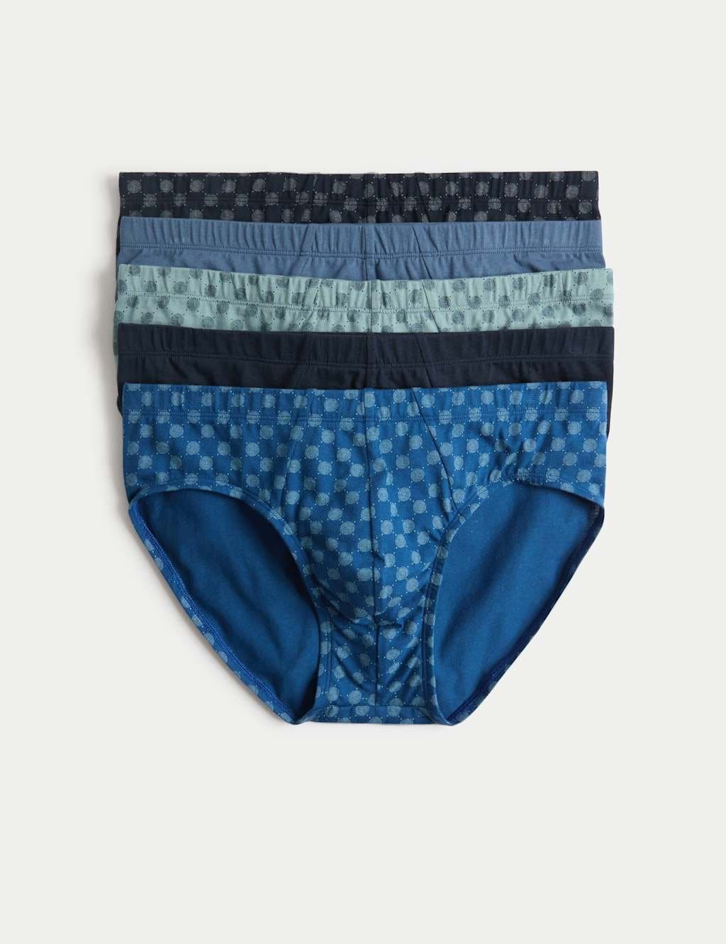 Marks & Spencer M&S 5 Pack Pure Cotton Cool & Fresh™ Briefs Blue Mix