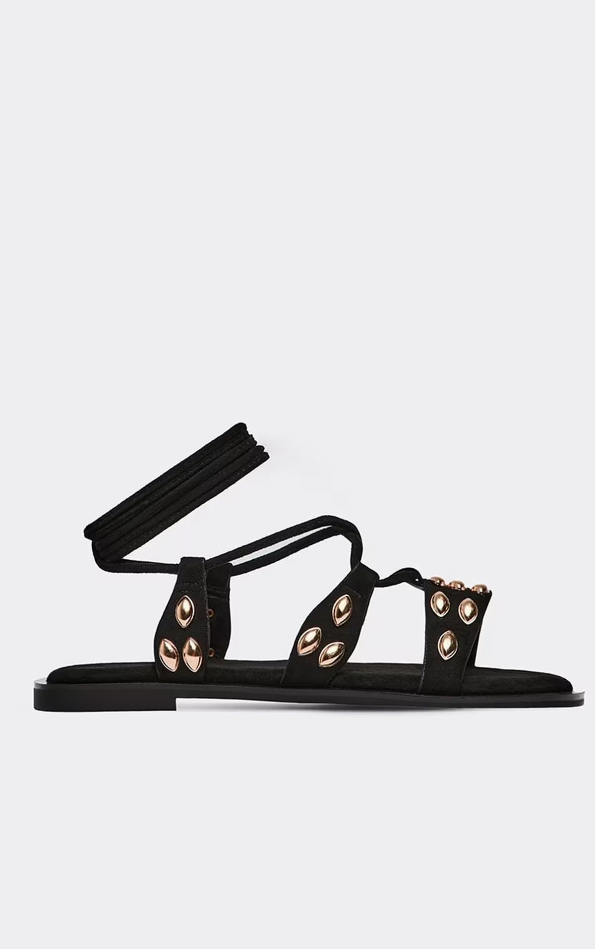 EGO Austria Lace Up Trim Detail Gladiator Sandal In Black Faux Suede, Women's Size UK 3
