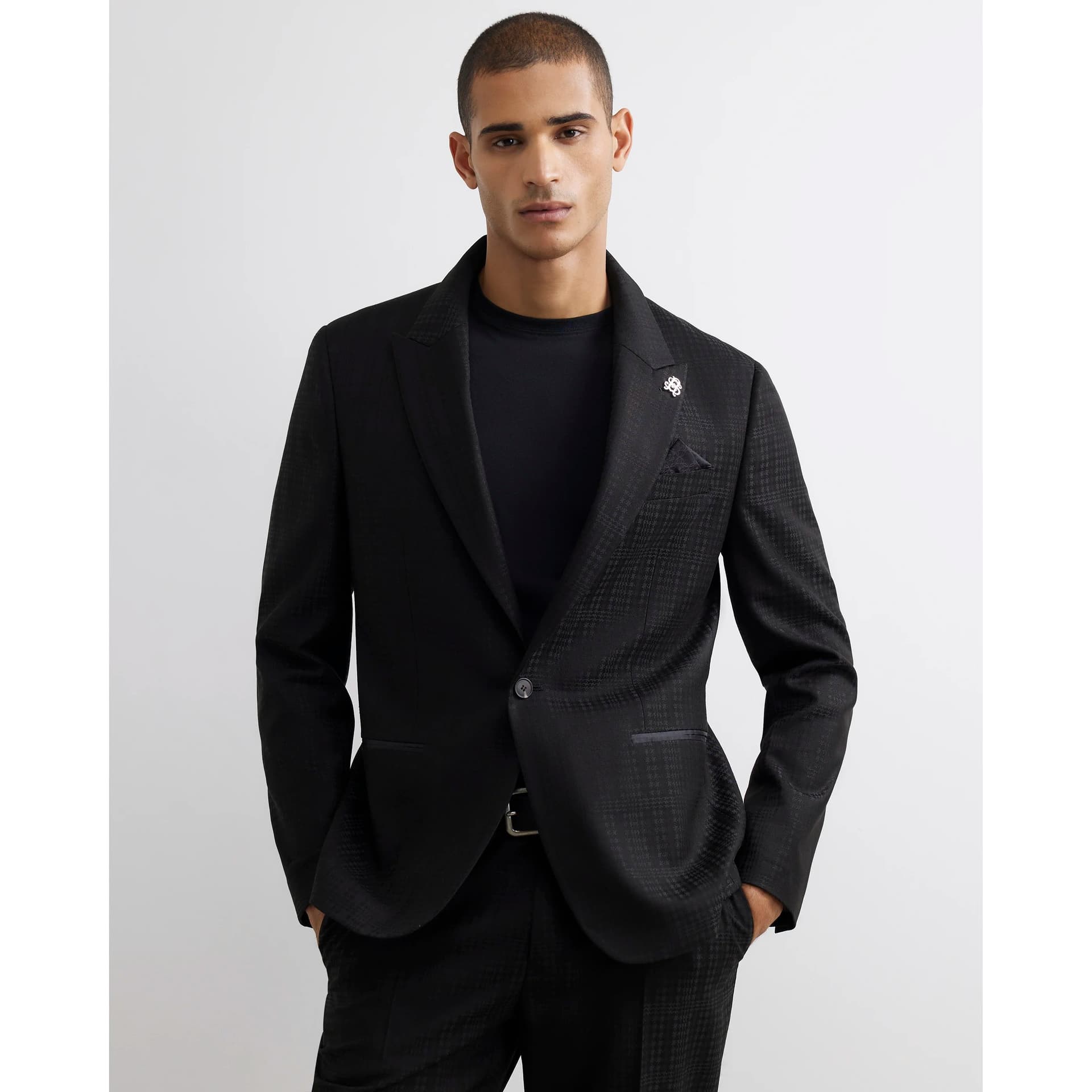 River Island Mens River Island Black Check Suit Jacket