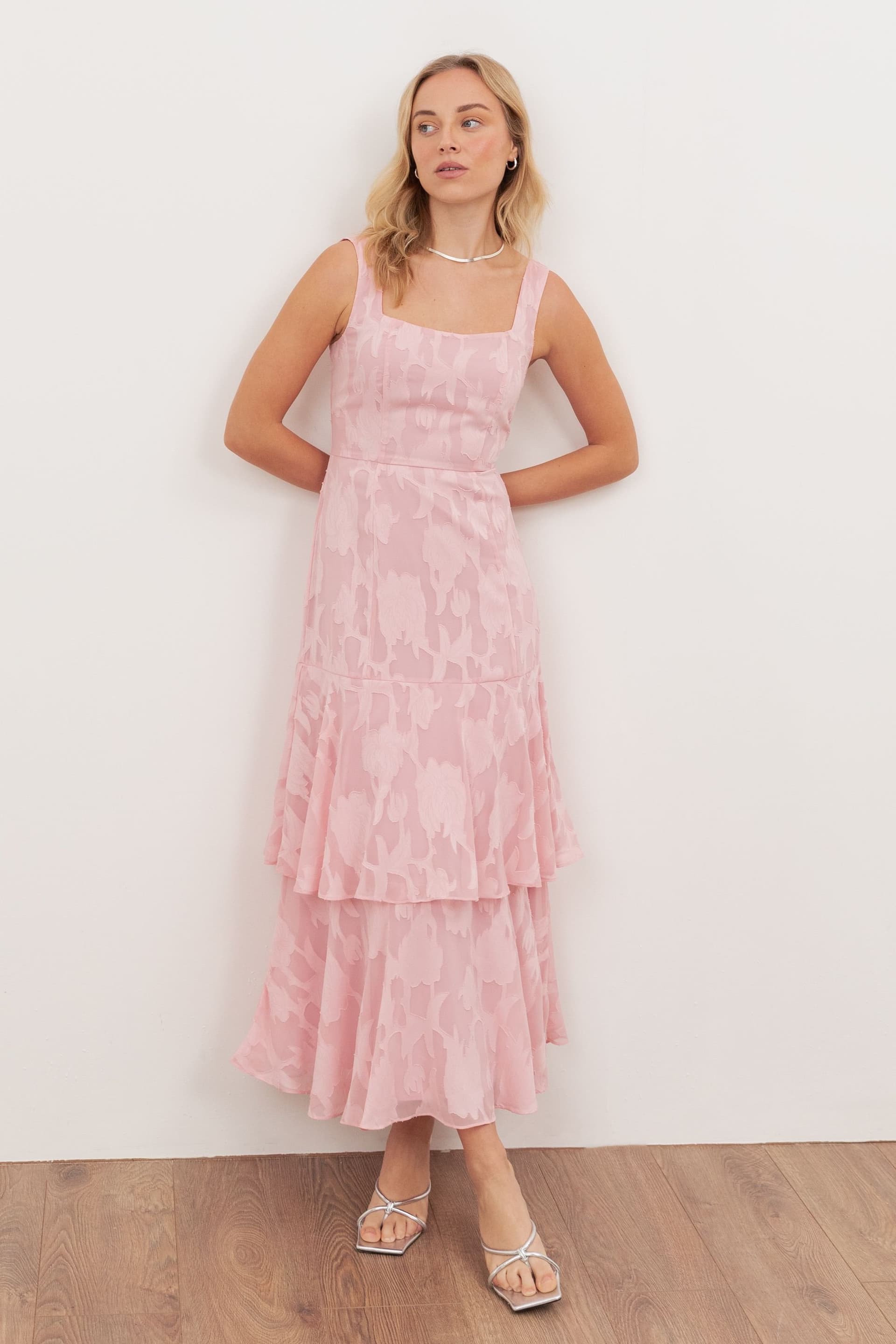 Anaya with Love Anaya with Love Light Pink Floral Burnout Midi Dress