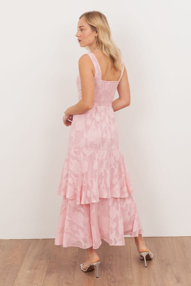 Anaya with Love Anaya with Love Women's Floral Burnout Square Neck Tiered Midaxi Dress in Light Pink - 2