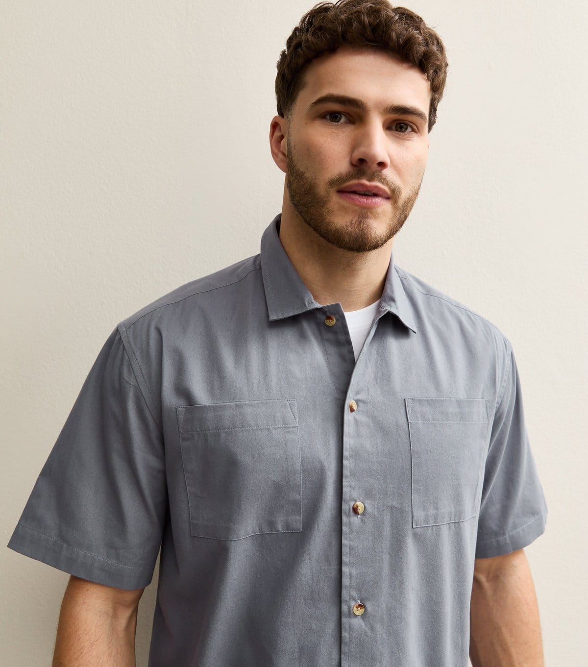 New Look Men's Mid Grey Boxy Short Sleeve Shirt