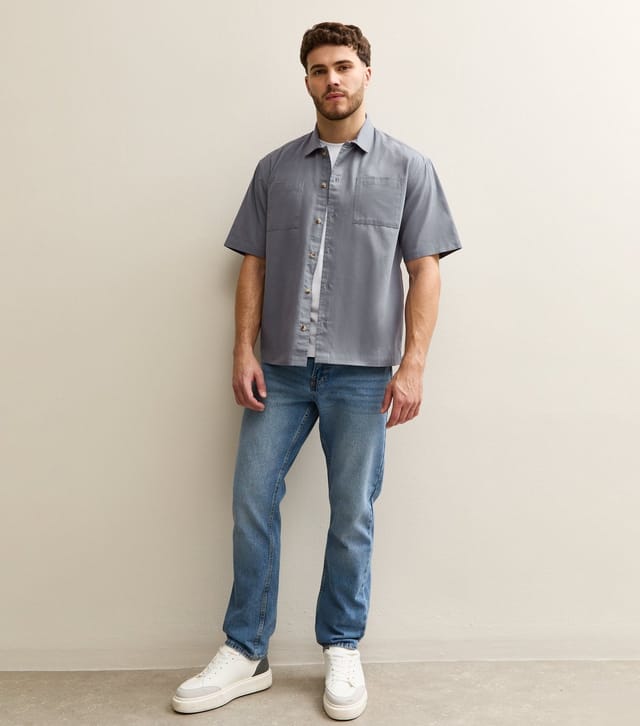 New Look Men's Mid Grey Boxy Double Pocket Short Sleeve Shirt New Look - 3