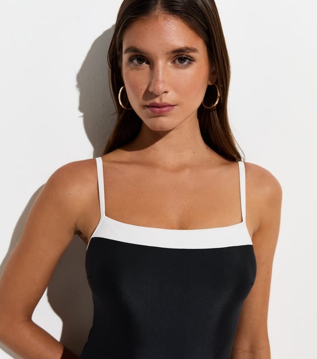 New Look Women's Black Contrast Trim Square Neck Swimsuit New Look - 3