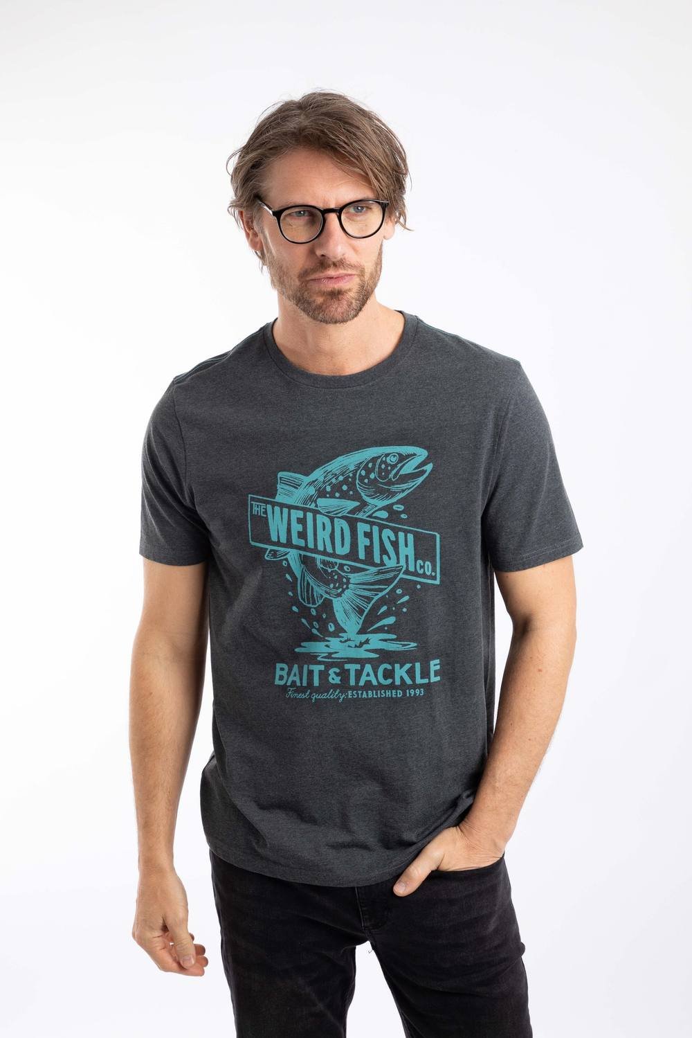 Weird Fish Weird Fish Men's Leaping Fish Front Print Graphic T-Shirt in Charcoal - 3