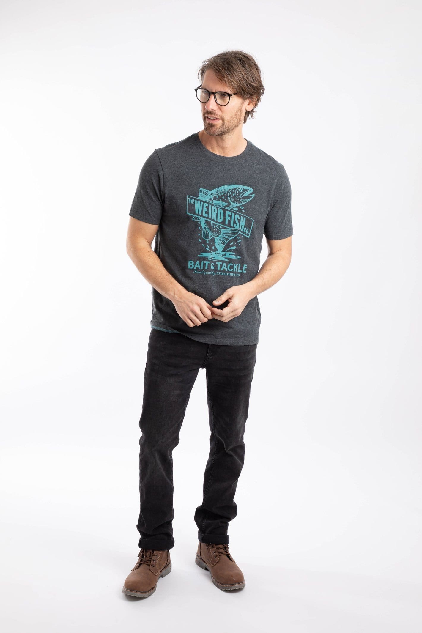 Weird Fish Weird Fish Men's Leaping Fish Front Print Graphic T-Shirt in Charcoal - 4