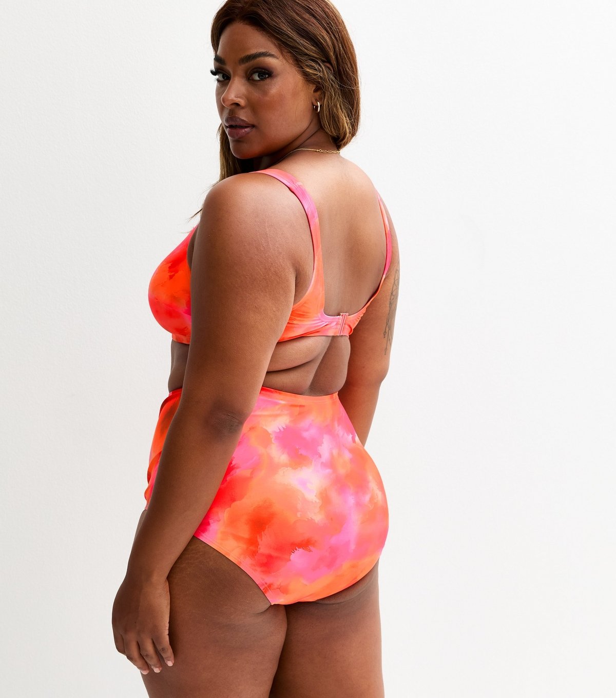 New Look Women's Plus Size Pink Floral Print High Waisted Bikini Bottoms Curves New Look - 4