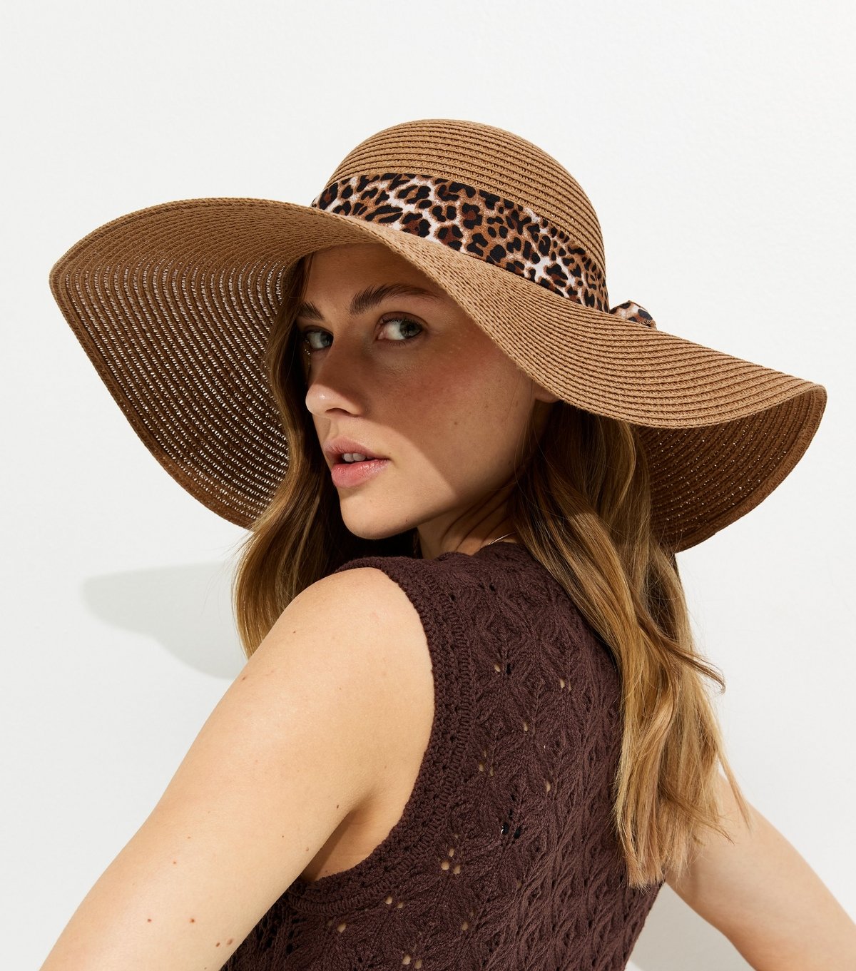 New Look Tan Straw Leopard Trim Hat New Look - 2