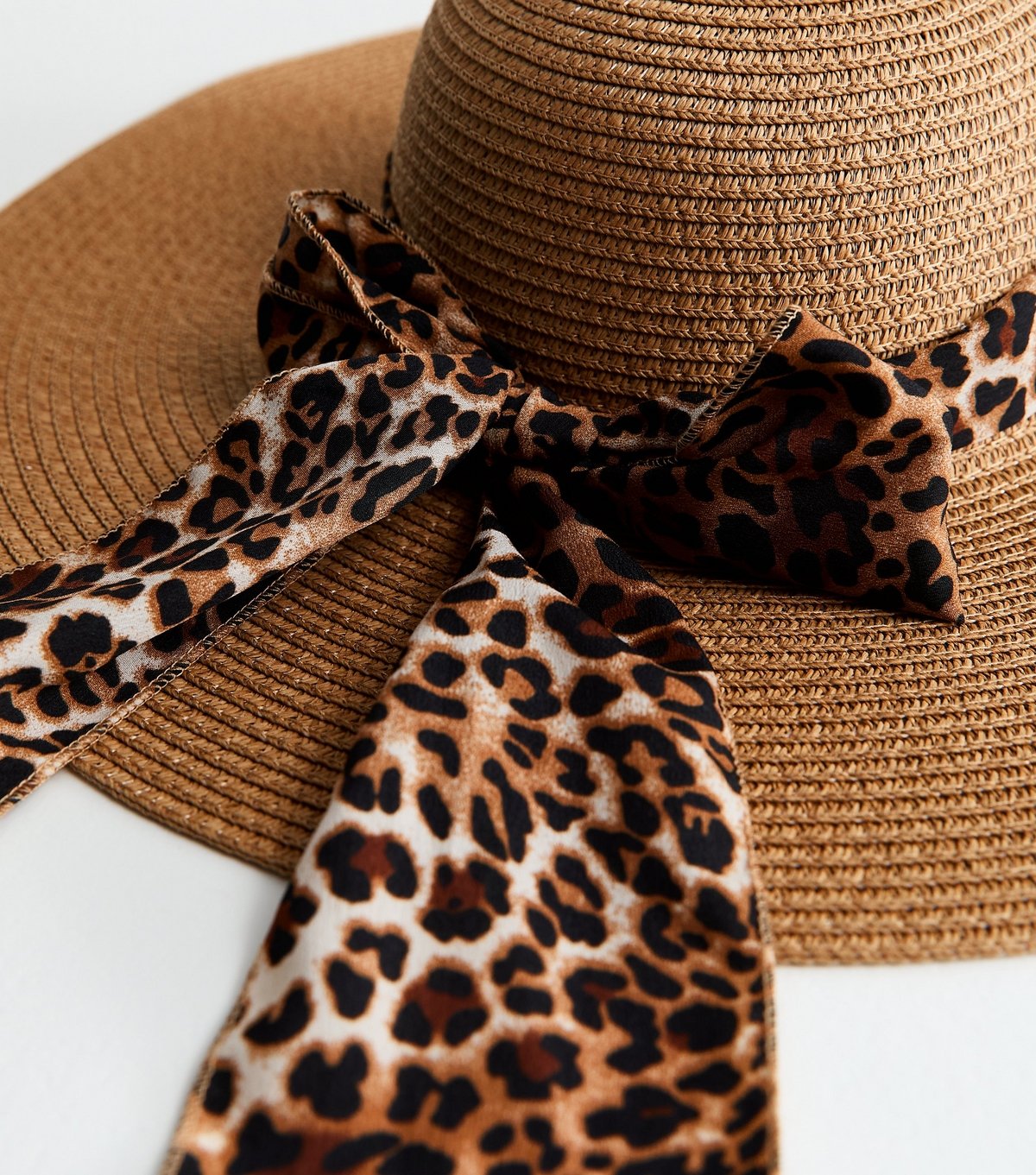 New Look Tan Straw Leopard Trim Hat New Look - 3