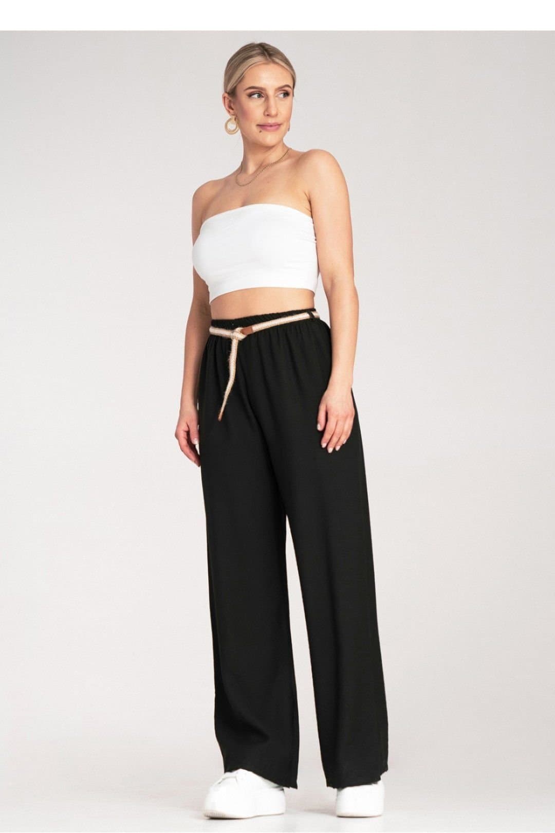 Love Lace Love Lace Women's Boho Elastic Waist Pants Woven Belt Natural in Black