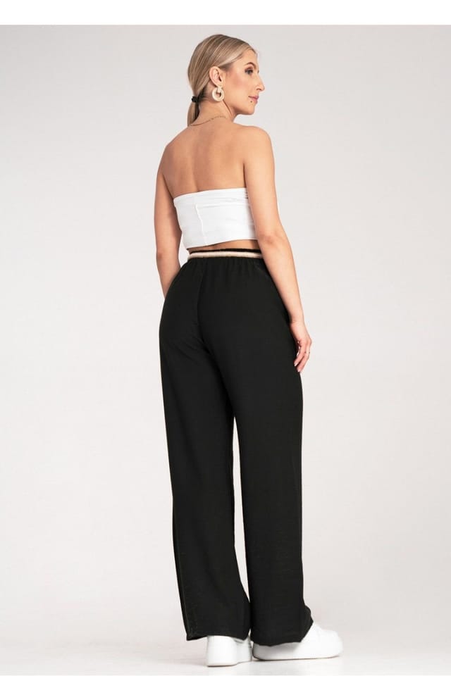 Love Lace Love Lace Women's Boho Elastic Waist Pants Woven Belt Natural in Black - 3