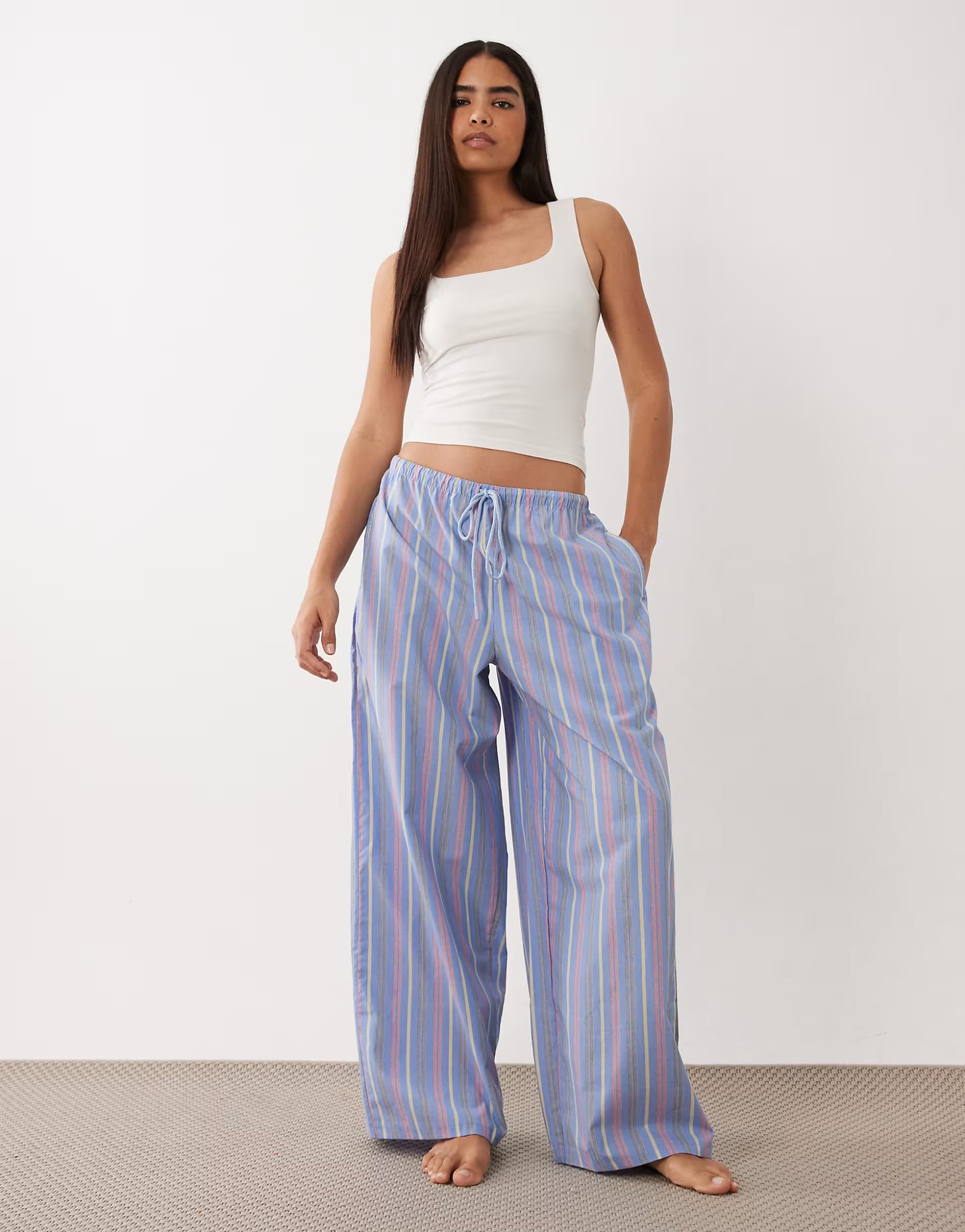 ASOS ASOS DESIGN fine stripe woven pyjama trouser in blue multi