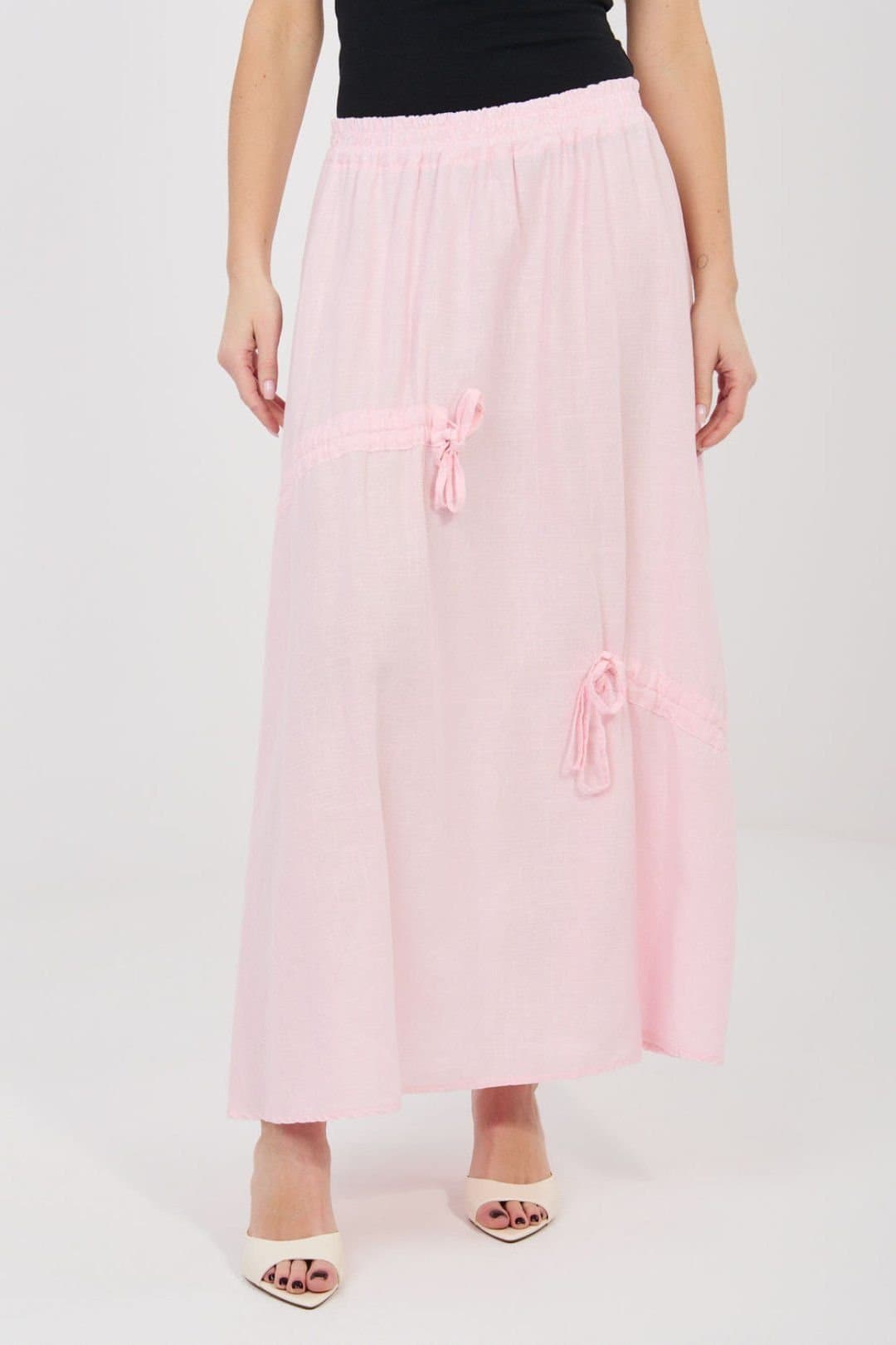 Love Lace Love Lace Pink Long Casual Elastic Waist Front Tie Skirt