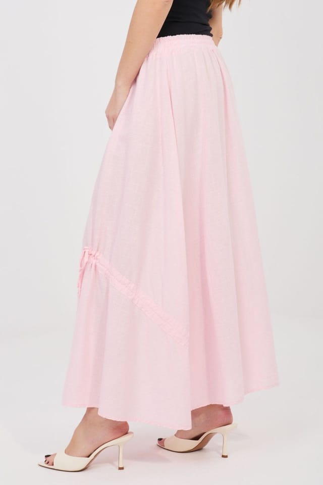 Love Lace Love Lace Women's Long Casual Elastic Waist Front Tie Skirt in Pink - 3