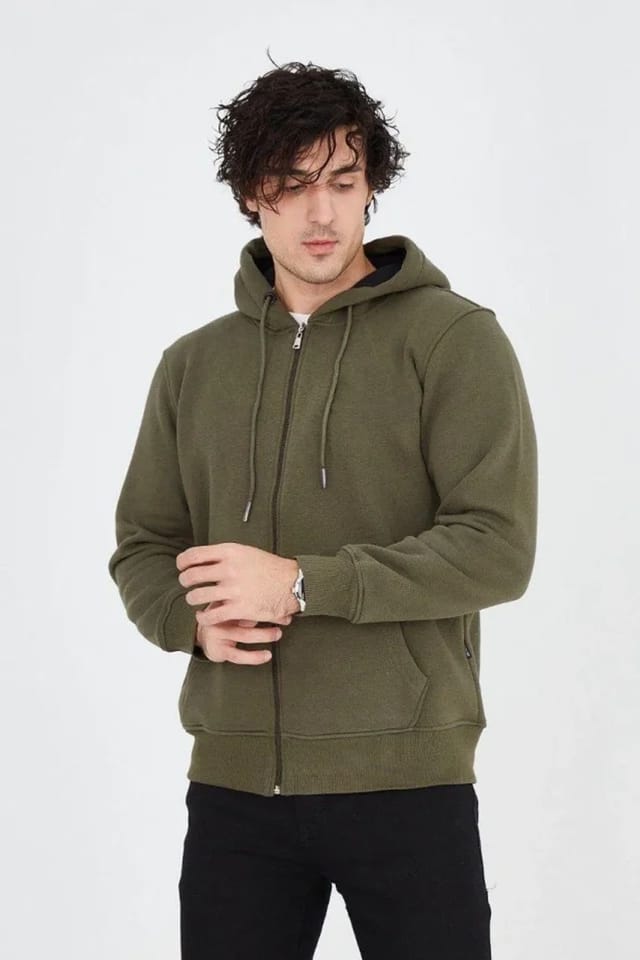 Janes Janes Men's Hooded Zipper Cardigan with Pocket in Green - 2