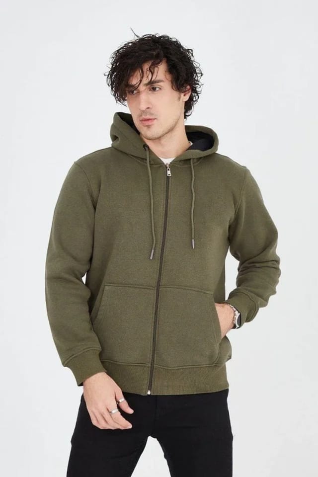 Janes Janes Men's Hooded Zipper Cardigan with Pocket in Green - 3