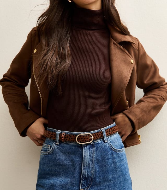 New Look Brown Cheetah Pattern Skinny Belt New Look - 2