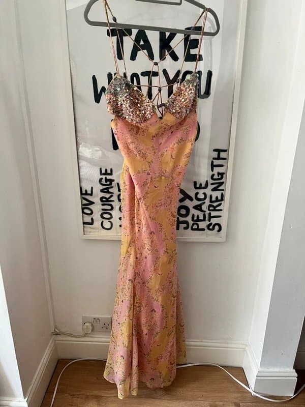 ASOS ASOS Design embellished bust cami cut out maxi dress in pink paisley print - size 10 wedding summer
