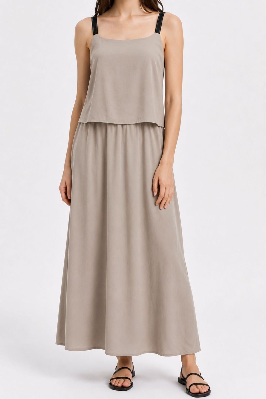 MixRay MixRay Women's Sleeveless A-line Maxi Dress With Square Neckline in Stone - 4