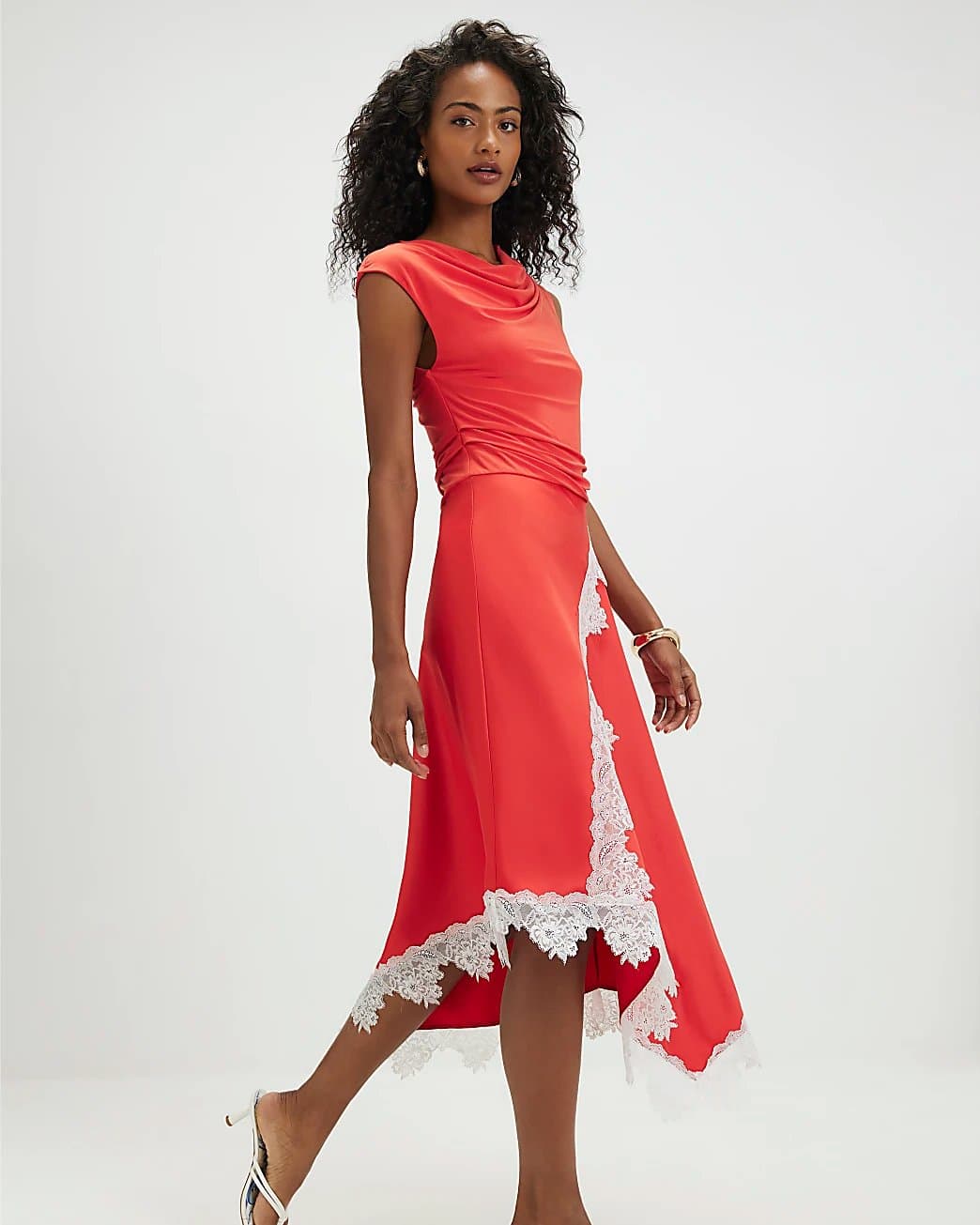 River Island River Island Womens Red Short Sleeve Lace Hybrid Midi Dress