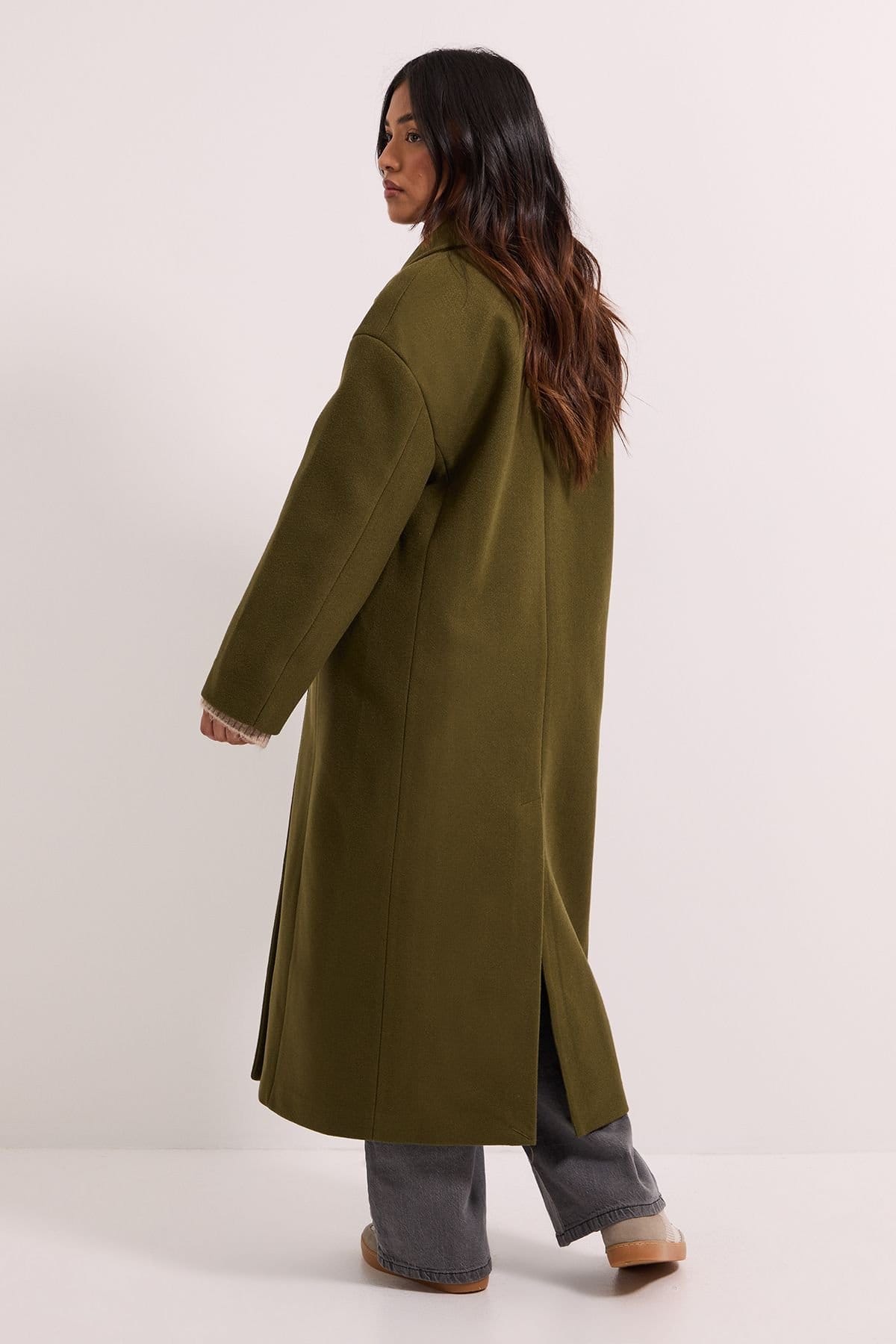 Dorothy Perkins Dorothy Perkins Women's Petite Relaxed Buttoned Midi Coat in Khaki - 4