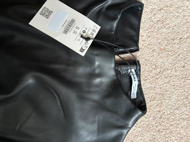 Bershka Black, faux-leather, ruched mini-dress