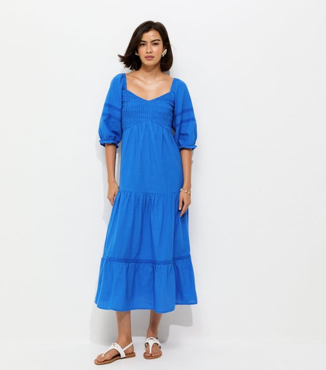 New Look Women's Bright Blue Shirred Milkmaid Midi Dress New Look - 2