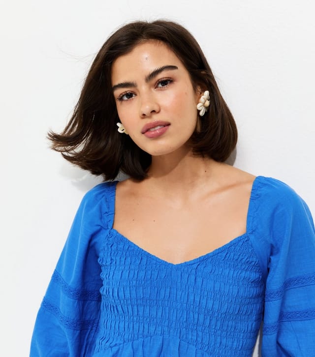 New Look Women's Bright Blue Shirred Milkmaid Midi Dress New Look - 3