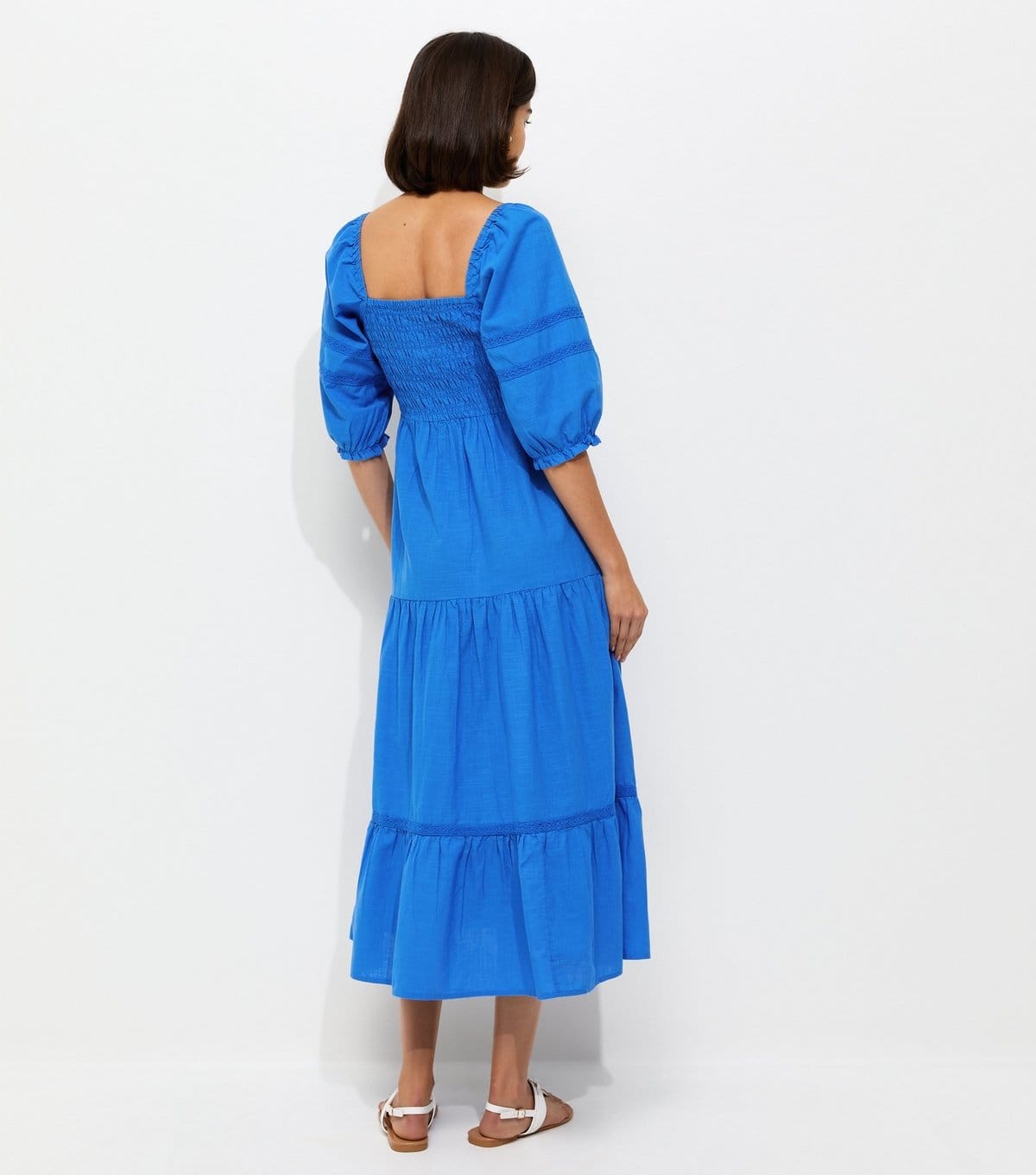 New Look Women's Bright Blue Shirred Milkmaid Midi Dress New Look - 4