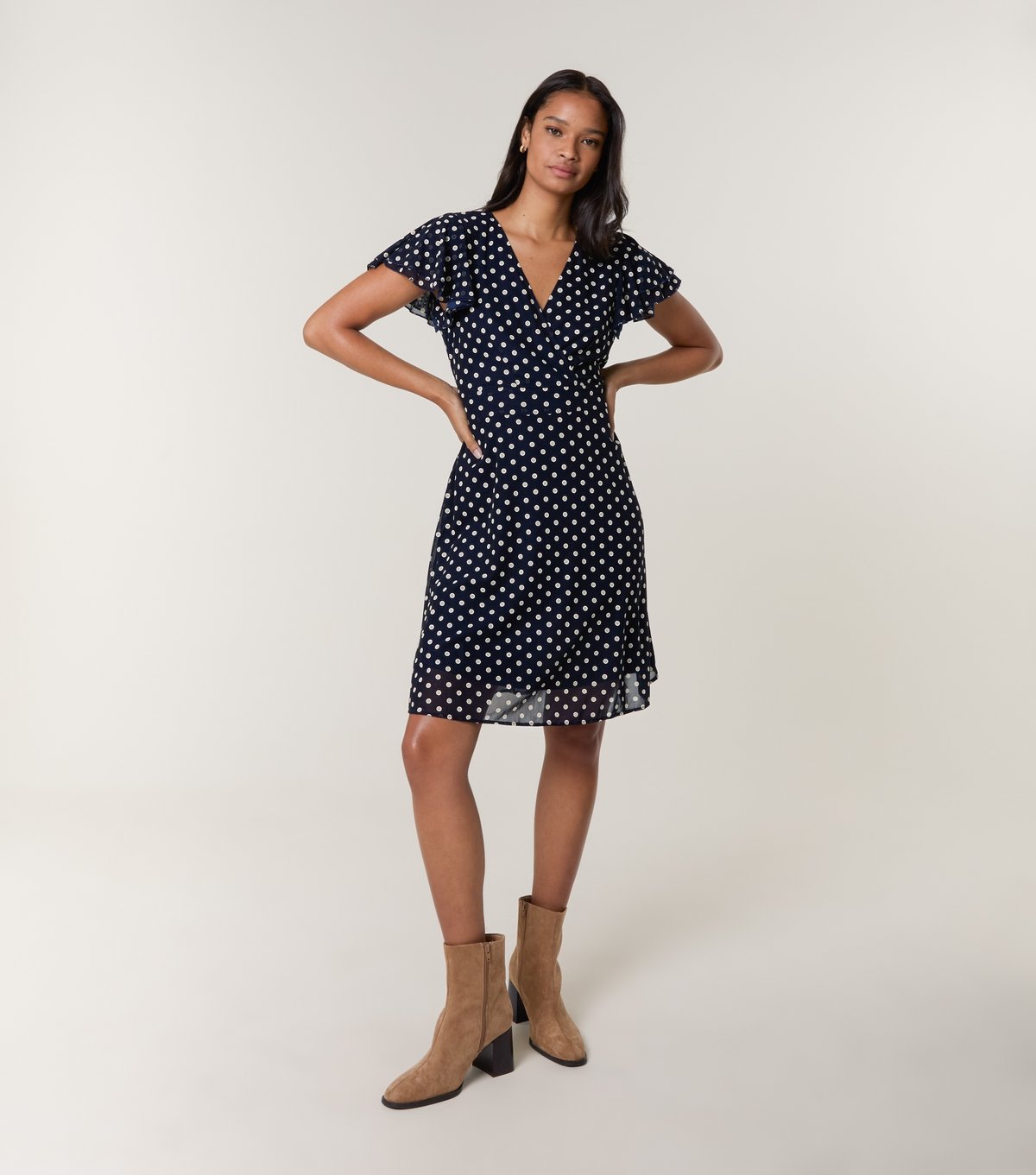 Blue Vanilla Women's Navy Spot Mesh Frill Sleeve Midi Dress Blue Vanilla New Look - 2