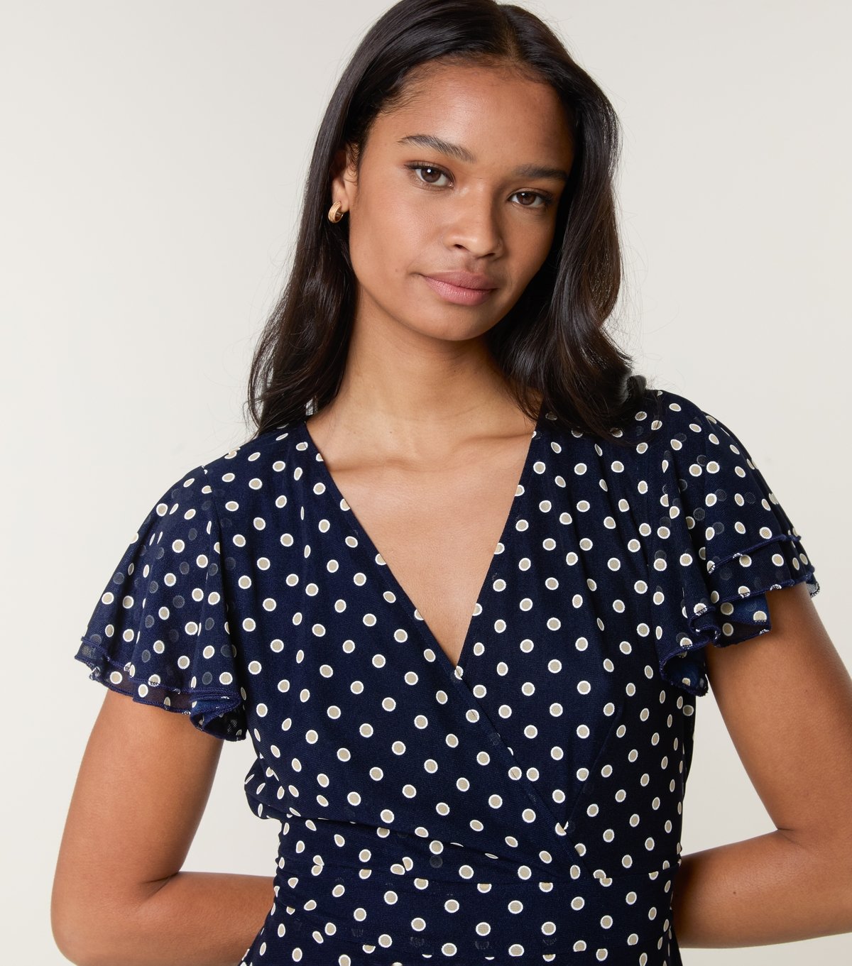 Blue Vanilla Women's Navy Spot Mesh Frill Sleeve Midi Dress Blue Vanilla New Look - 3