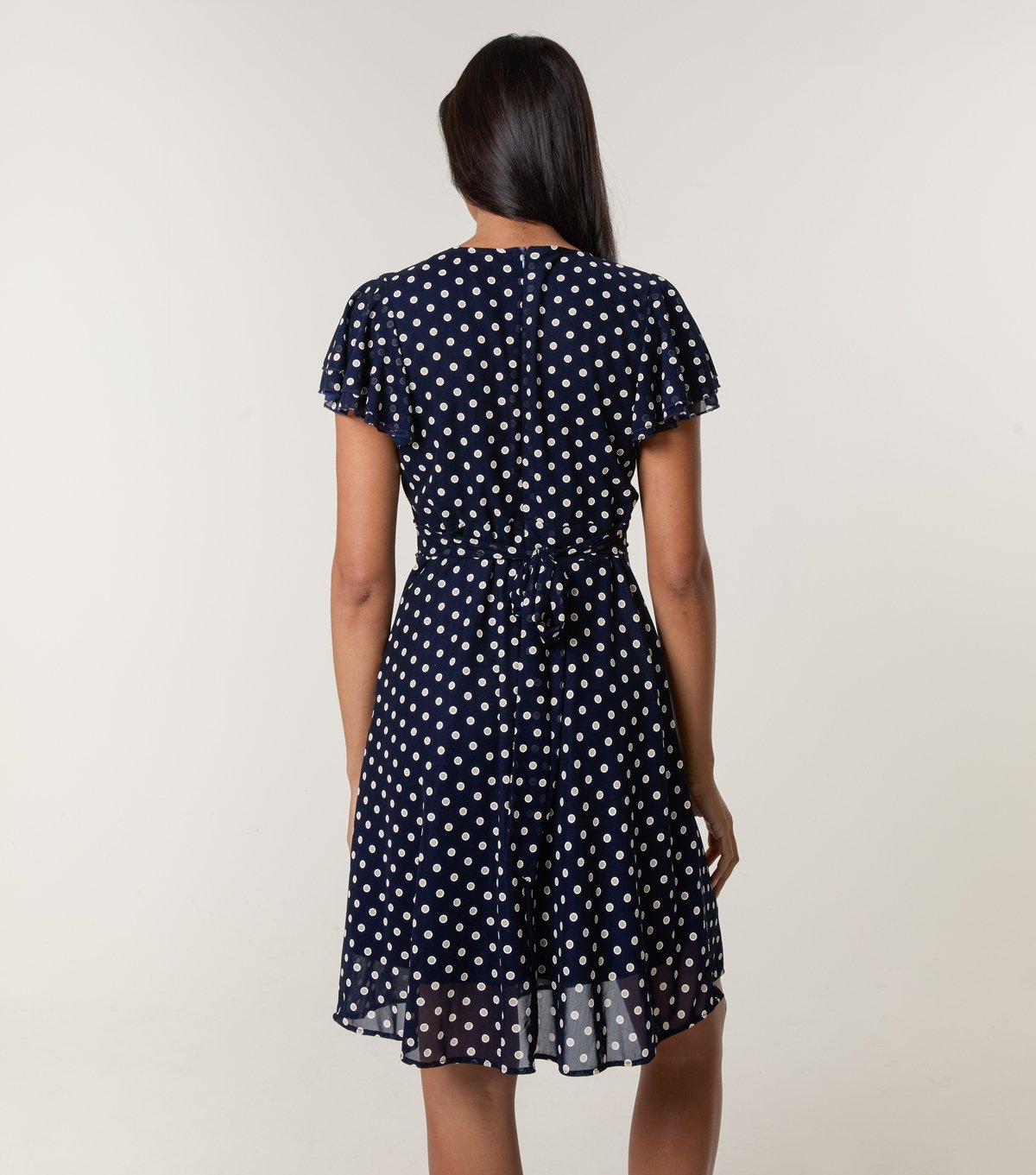 Blue Vanilla Women's Navy Spot Mesh Frill Sleeve Midi Dress Blue Vanilla New Look - 4
