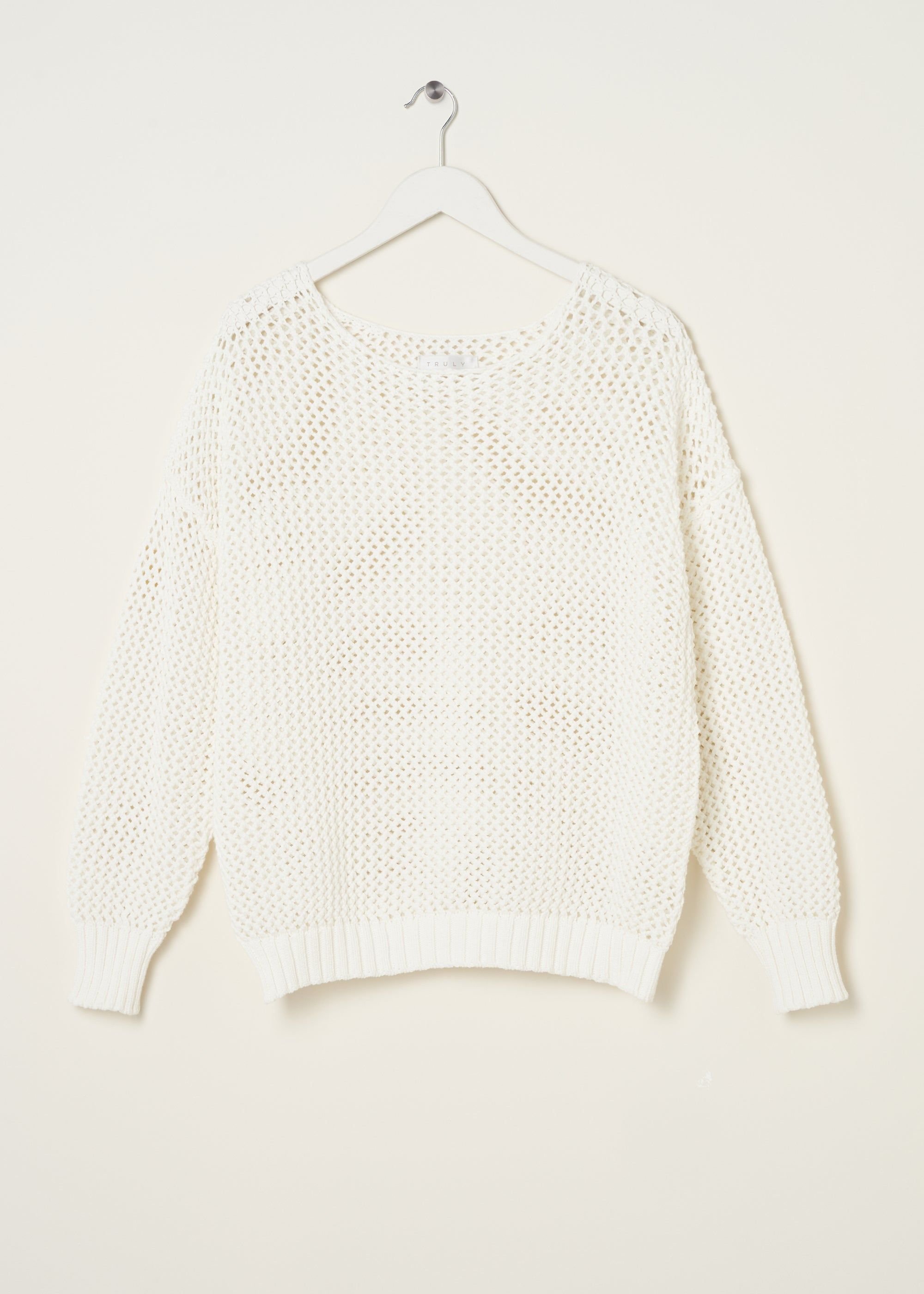 Truly Truly Women's Mesh Knit Jumper in White - 3