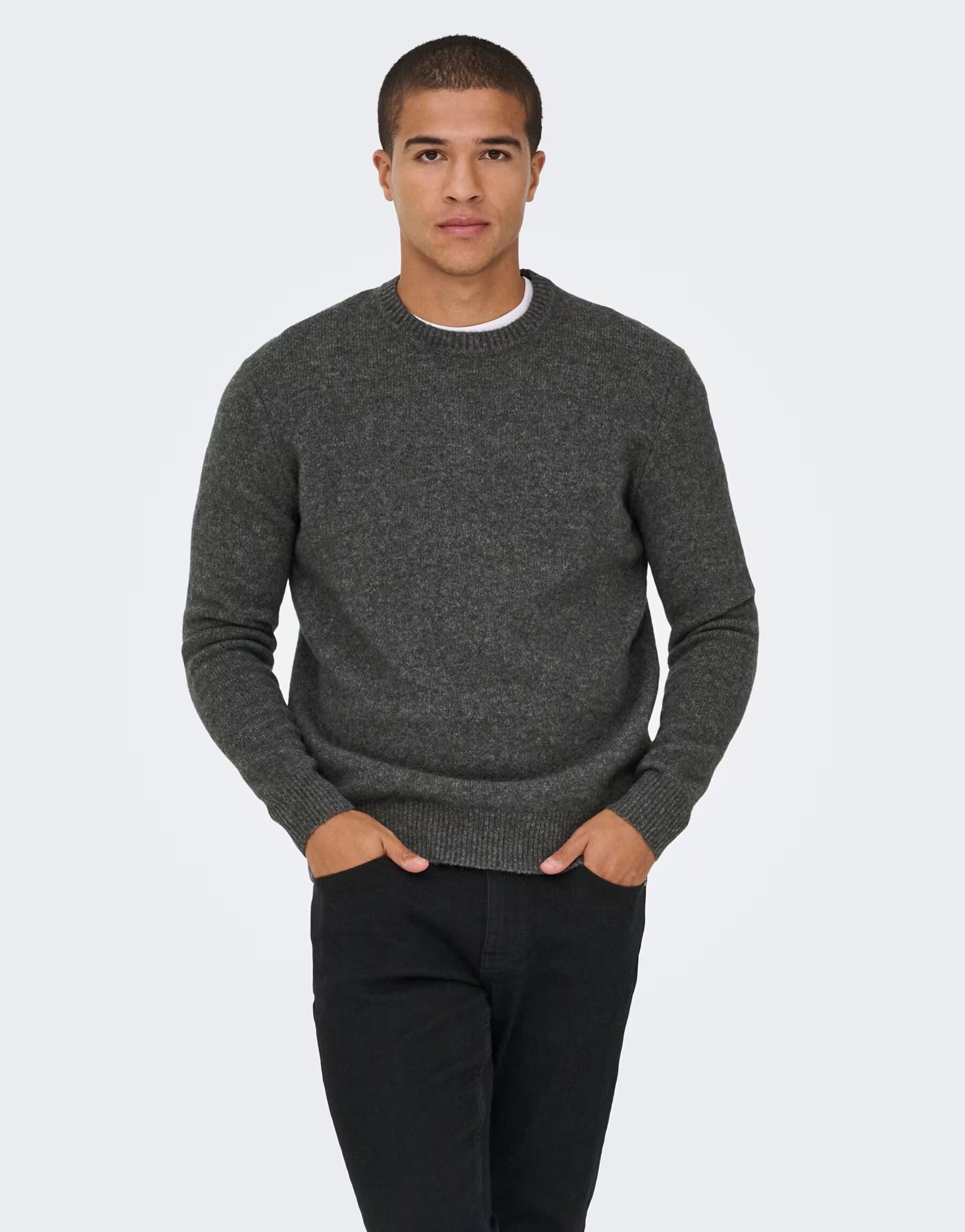 ASOS ONLY & SONS Knitted pullover in dark grey melange - 1
