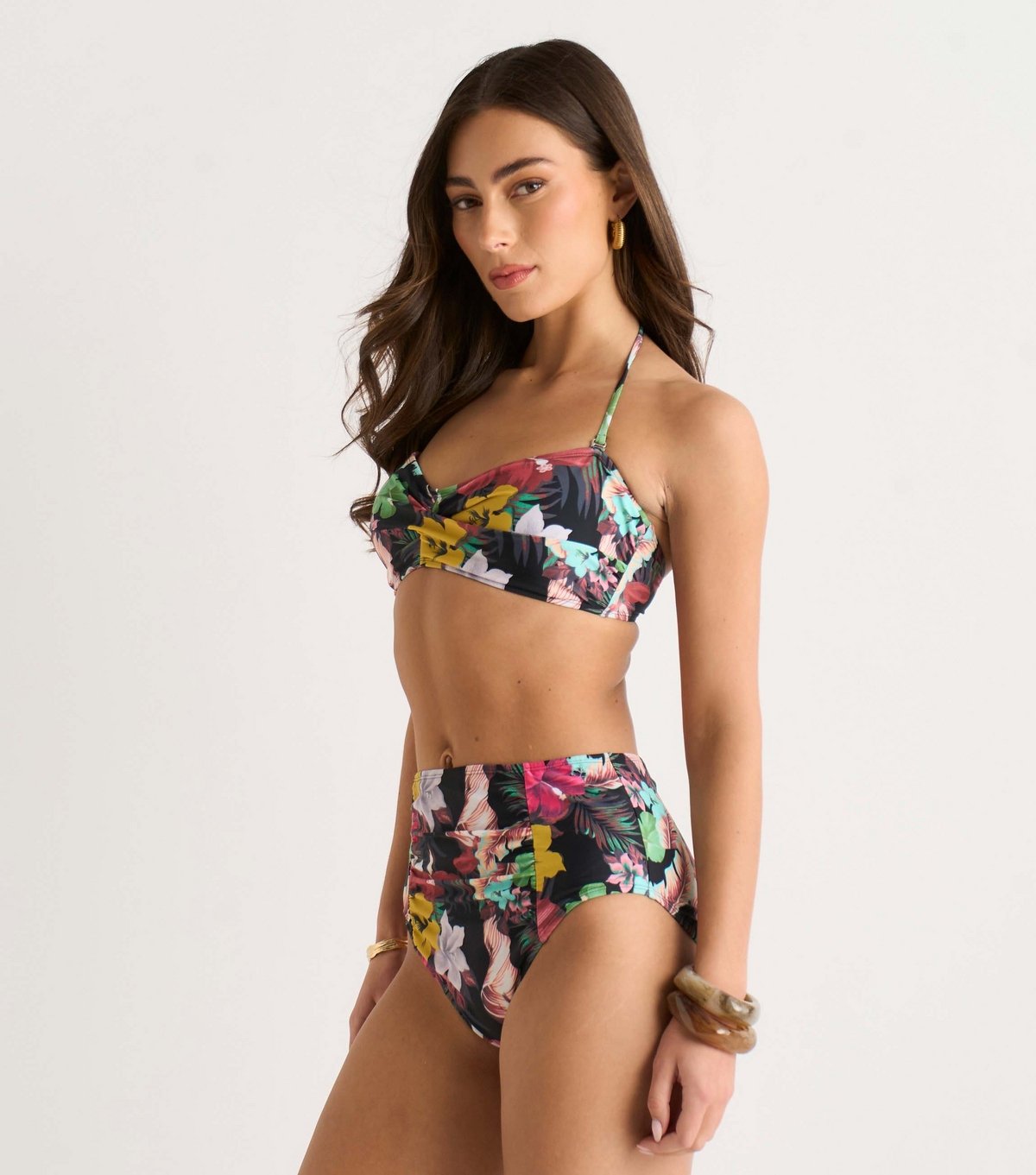 Gini London Women's Multicolour Floral Print Ruched Panel Bikini Bottoms Gini London New Look - 3