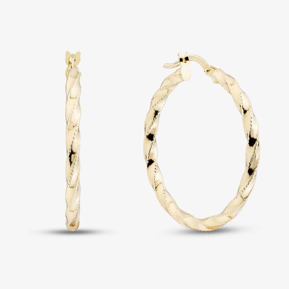 T.H.Baker T.H.Baker Women's 9ct Yellow Gold Twisted 25mm Hoop Earrings OR43325