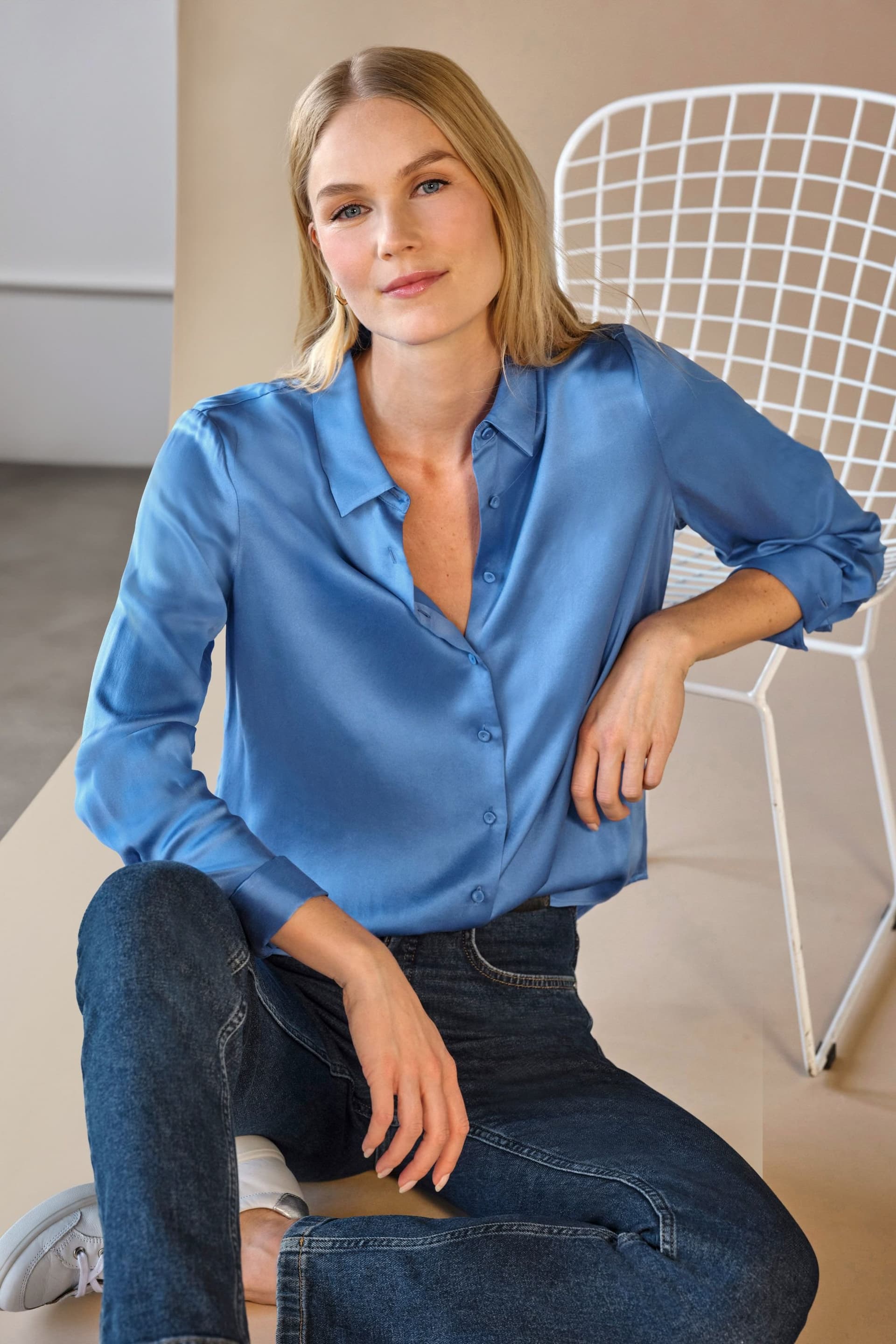 Pure Collection Pure Collection Mid Blue Silk Blouse